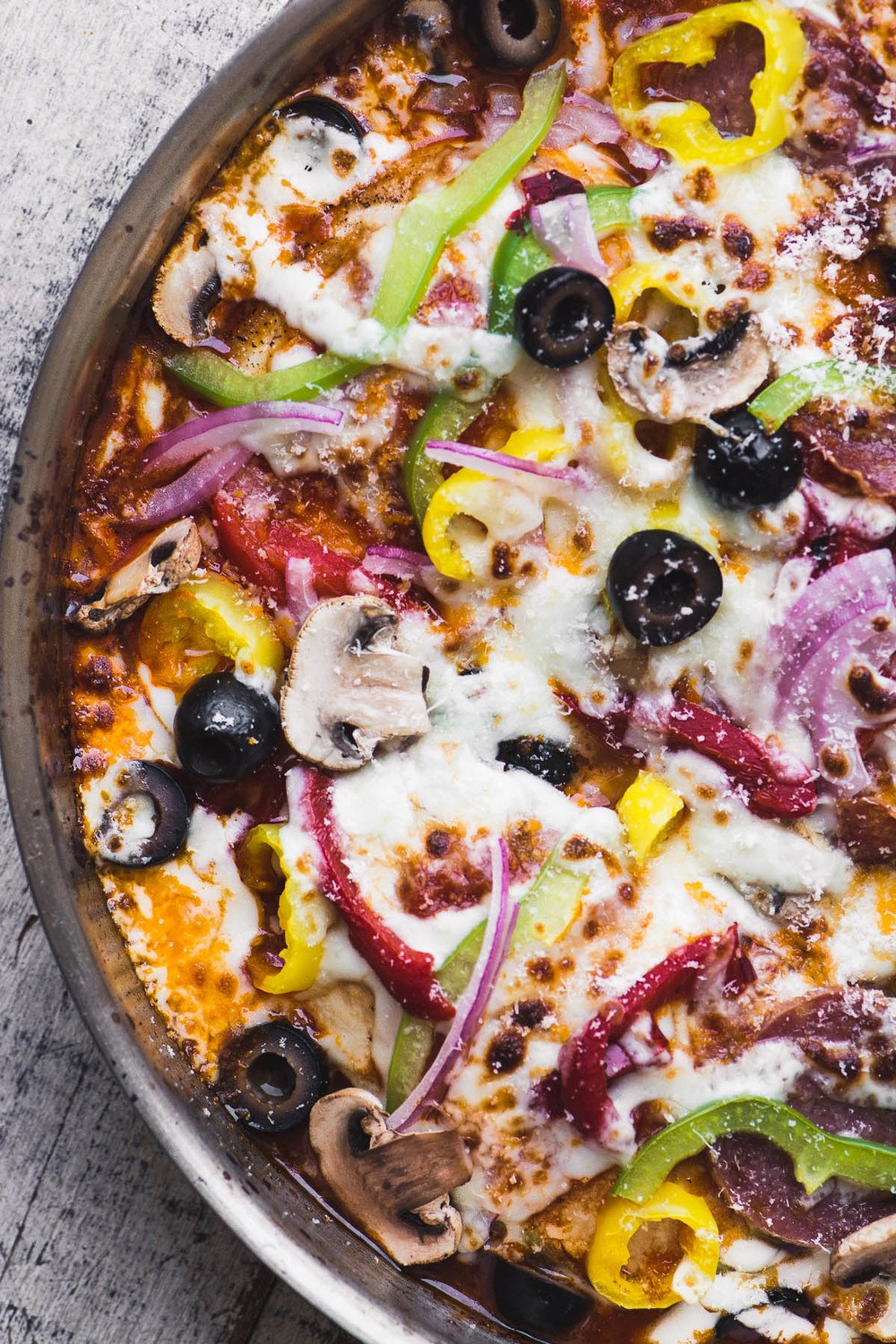 Supreme Pizza Chicken Skillet Recipe | HeyFood — heyfoodapp.com