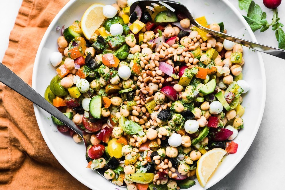 Chickpea Salad with Pesto Recipe | HeyFood — heyfoodapp.com