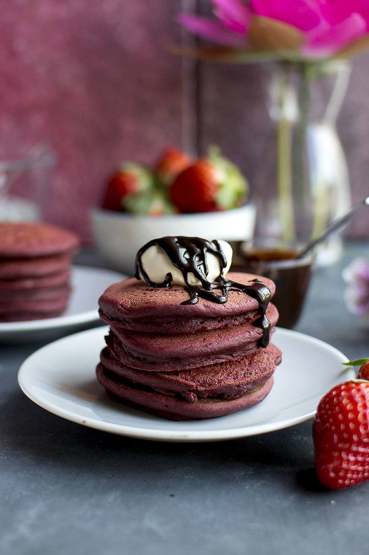 Vegan Red Velvet Pancakes Recipe | HeyFood — heyfoodapp.com