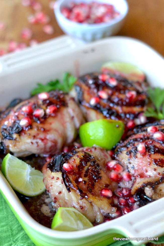 Pomegranate and Lime Chicken Thighs Recipe | HeyFood — heyfoodapp.com
