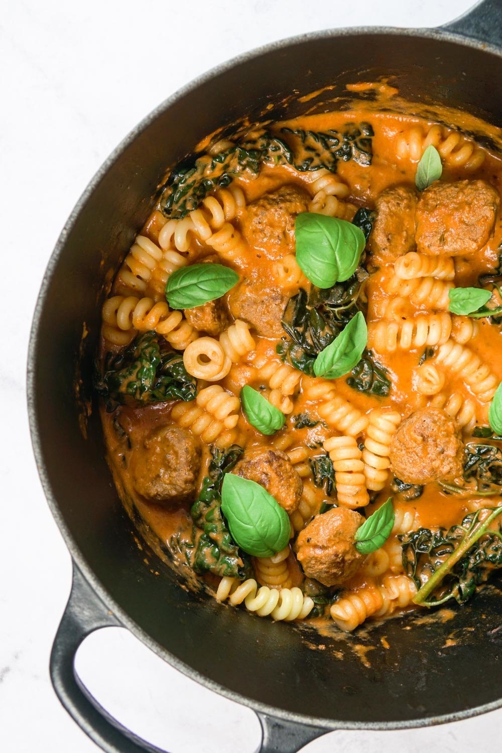 One-Pot Tomato and Mascarpone Pasta with Meatballs Recipe | HeyFood — heyfoodapp.com