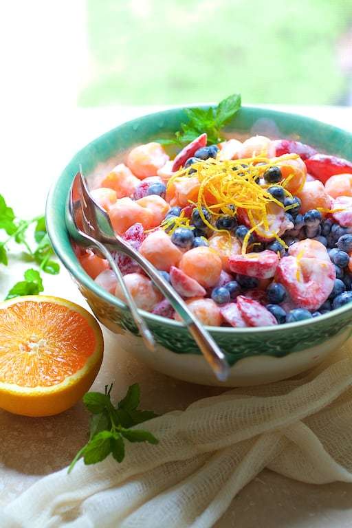 Summer Fruit Salad with Orange Vanilla Yogurt Dressing Recipe | HeyFood — heyfoodapp.com