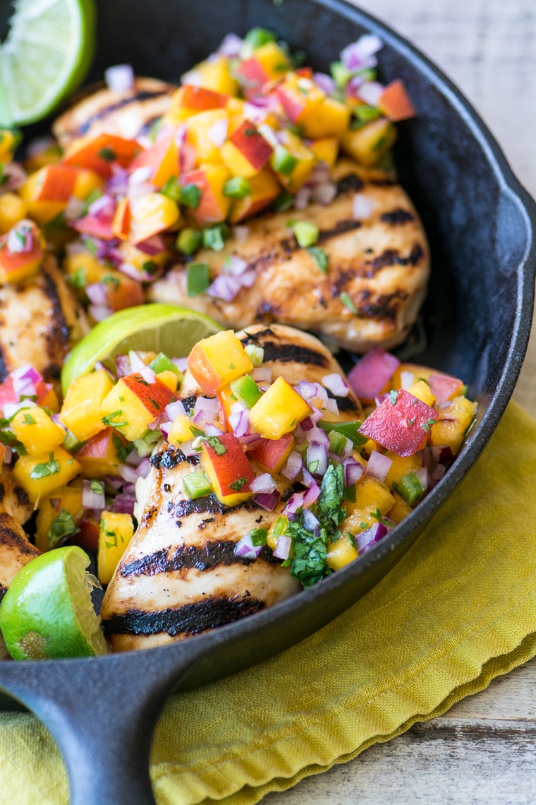 Grilled Chicken with Peach Jalapeño Salsa Recipe | HeyFood — heyfoodapp.com