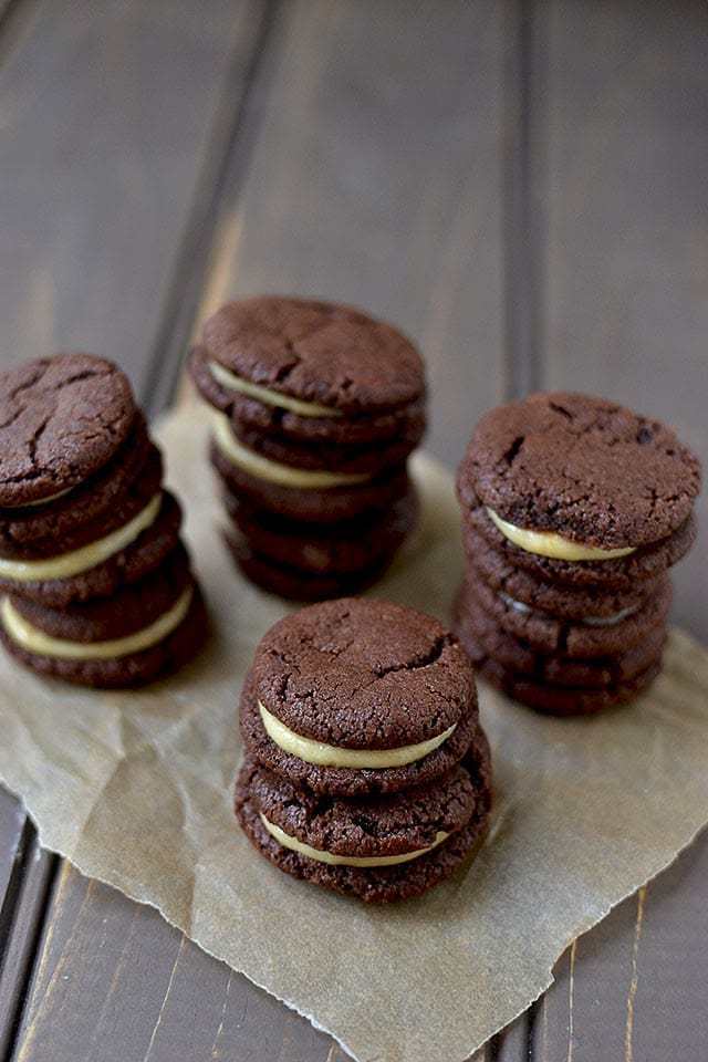 Chocolate Caramel Sandwich Cookies Recipe | HeyFood — heyfoodapp.com