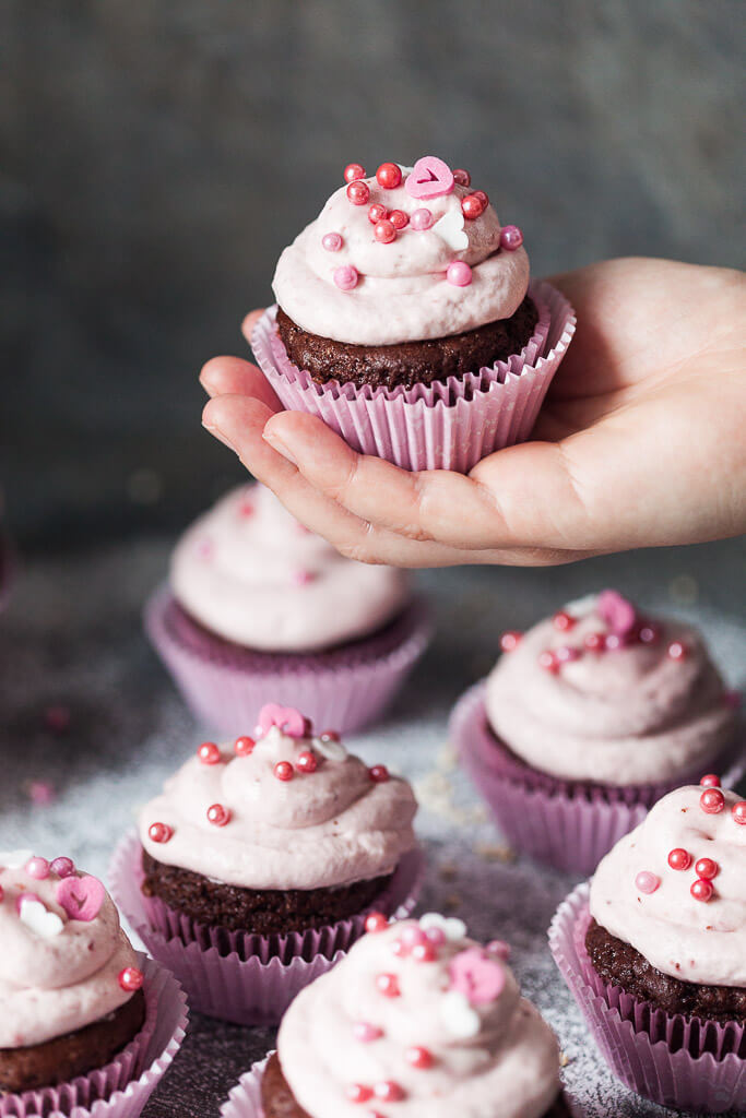 Cacao Cupcakes with Strawberry Cream Recipe | HeyFood — heyfoodapp.com