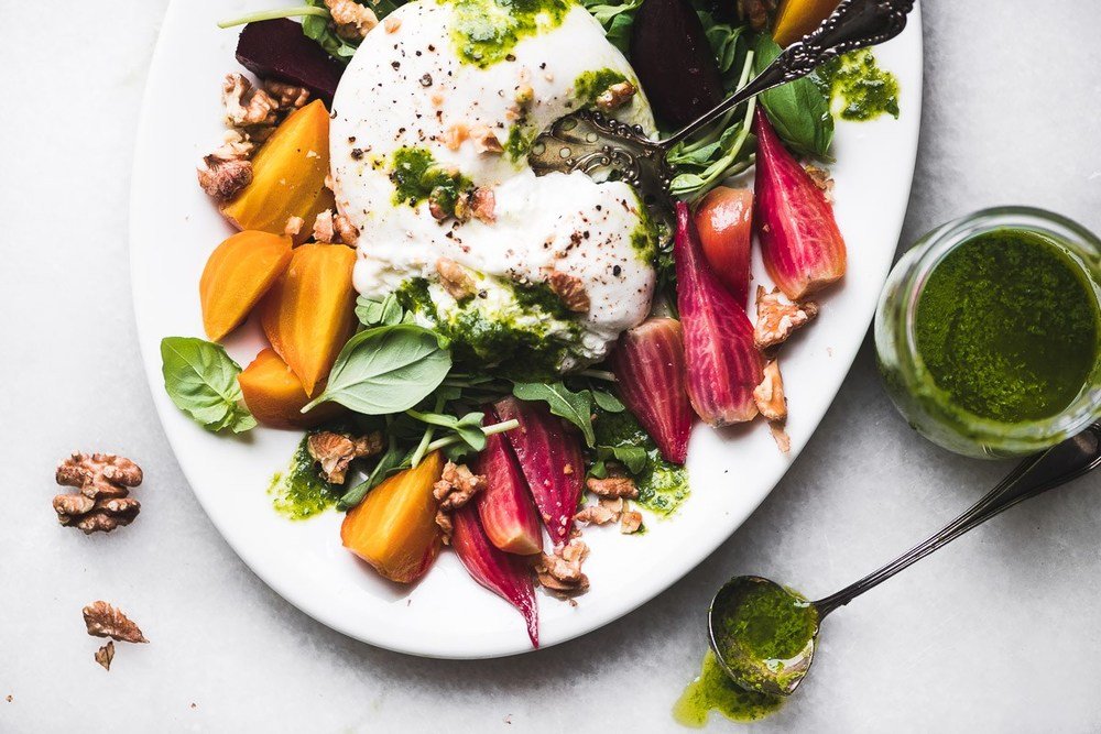 Roasted Rainbow Beet and Burrata Salad Recipe | HeyFood — heyfoodapp.com