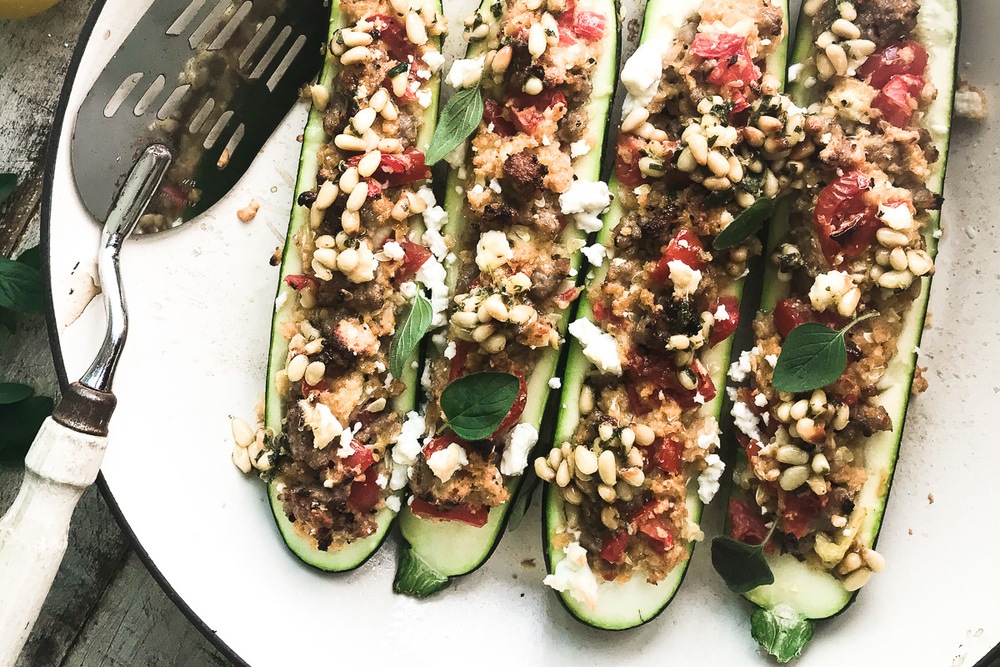 Stuffed Zucchini with Pine Nut Salsa Recipe | HeyFood — heyfoodapp.com