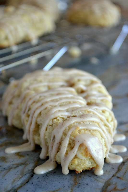 White Chocolate Macadamia Scones with Browned Butter Glaze Recipe | HeyFood — heyfoodapp.com