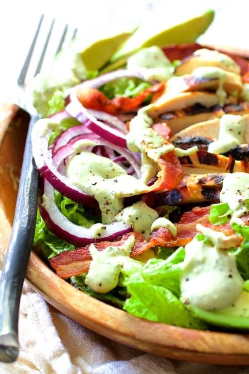Chicken BLT Salad with Spicy Avocado Ranch Dressing Recipe | HeyFood — heyfoodapp.com