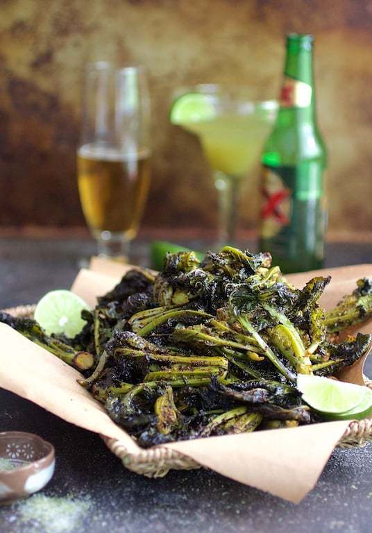 Chili Roasted Kale Sprouts with Lime Salt Recipe | HeyFood — heyfoodapp.com