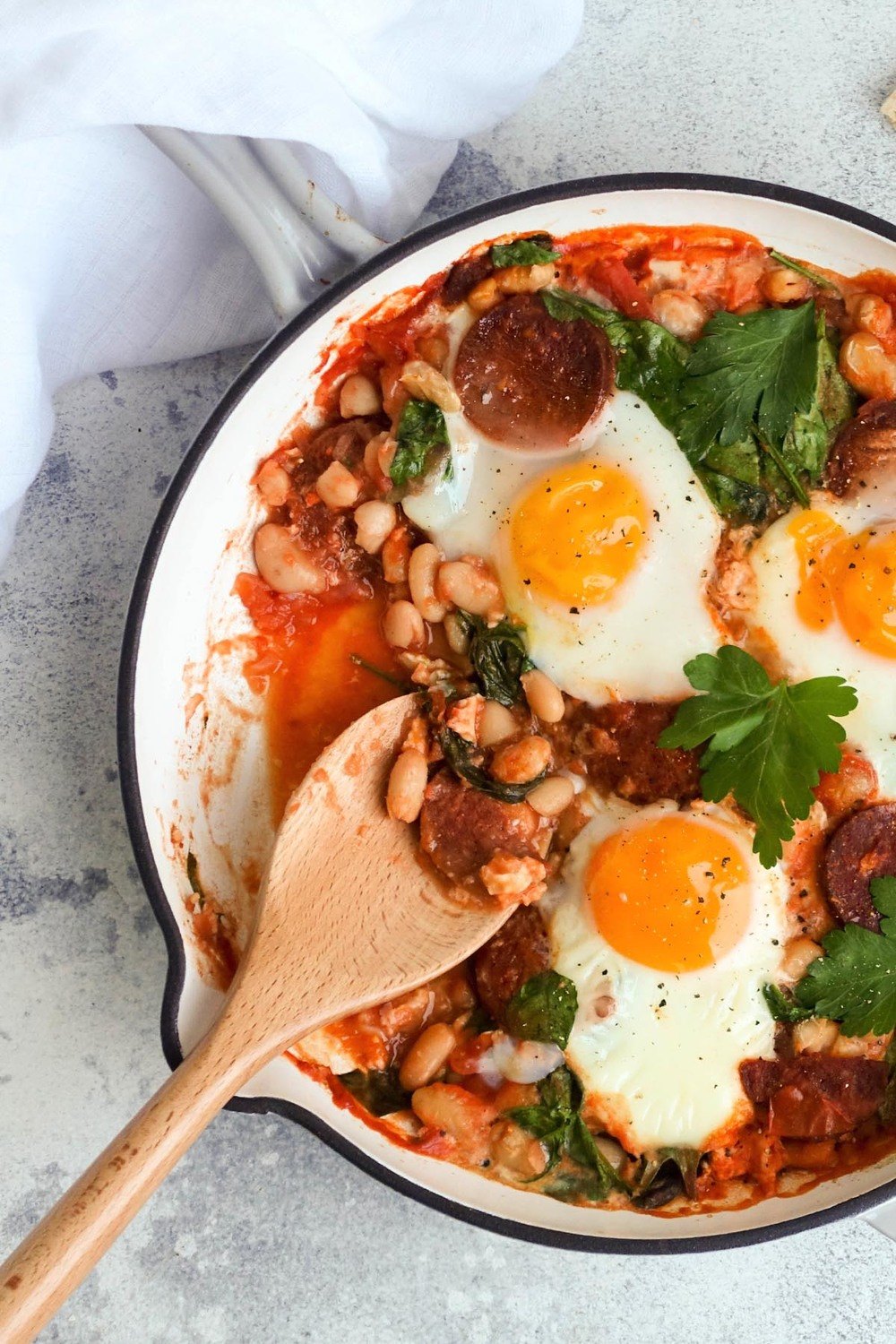 Baked Eggs with Chorizo Recipe | HeyFood — heyfoodapp.com