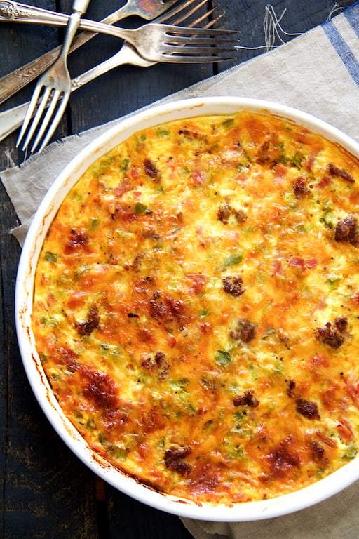 Crustless Quiche with Sausage, Bacon and Ham Recipe (Easy Breakfast