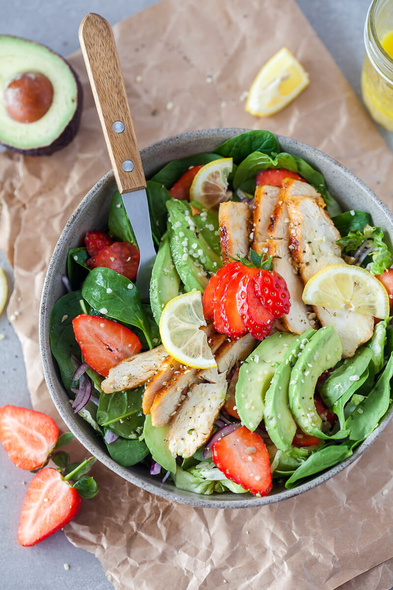 Chicken Strawberry Spinach Salad  Recipe | HeyFood — heyfoodapp.com