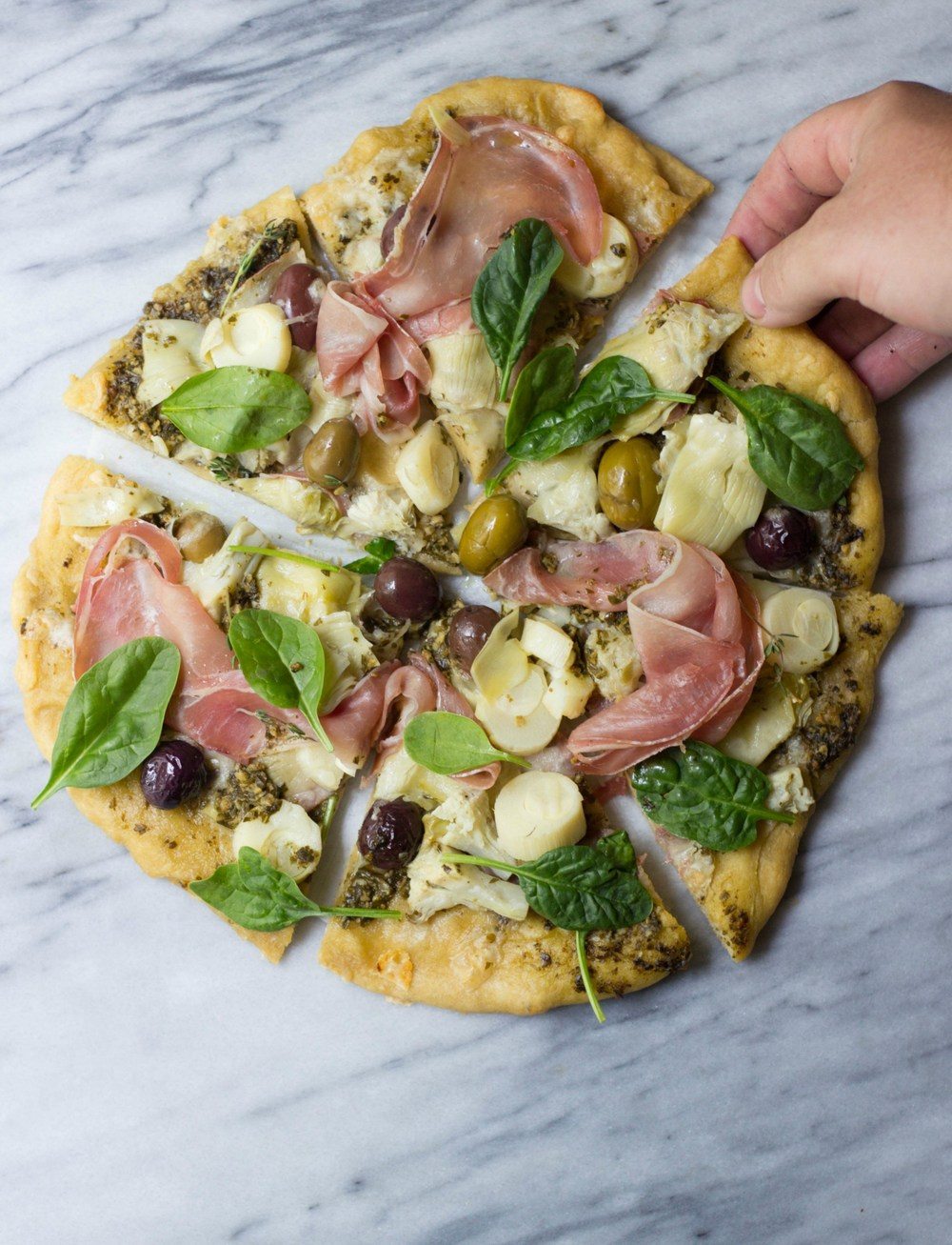 Artichoke, Hearts of Palm & Olive Flatbread Pizza Recipe | HeyFood — heyfoodapp.com