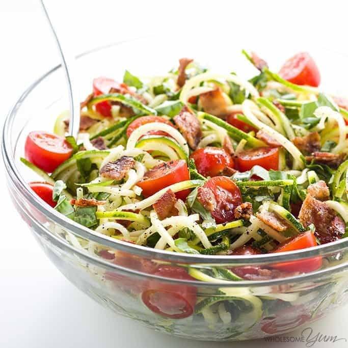 Zucchini Noodle Salad With Bacon & Tomatoes (Low Carb, Paleo) Recipe | HeyFood — heyfoodapp.com