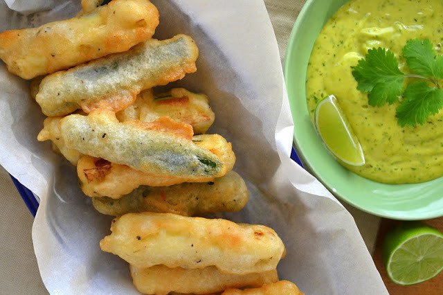 Beer Battered Zucchini with Lime Cilantro Aioli Recipe | HeyFood — heyfoodapp.com