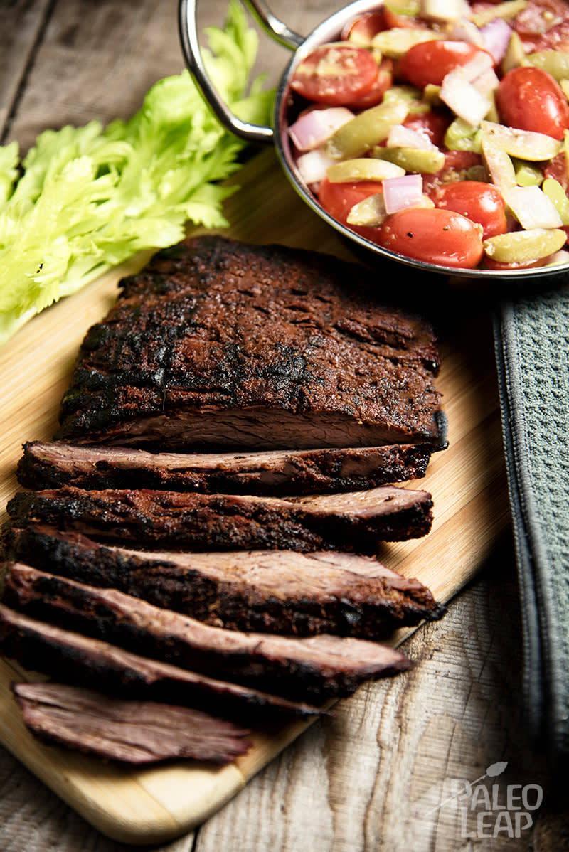 Flank Steak With Cherry Tomato Salad Recipe | HeyFood — heyfoodapp.com