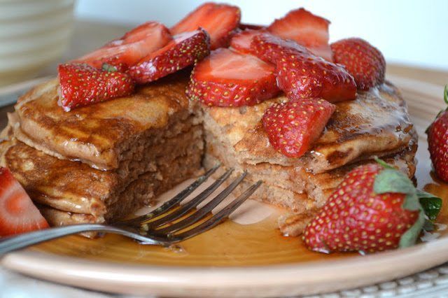 Cocoa Buttermilk Pancakes with Strawberries Recipe | HeyFood — heyfoodapp.com