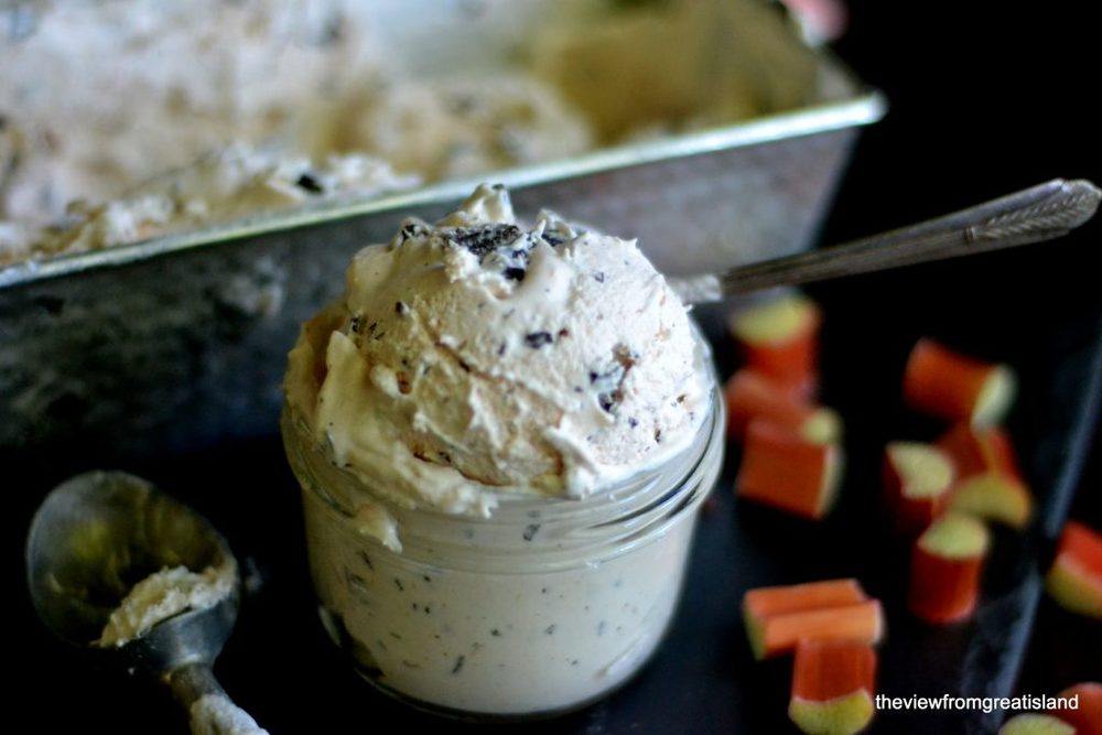 Roasted Rhubarb and Dark Chocolate Chunk Ice Cream Recipe | HeyFood — heyfoodapp.com