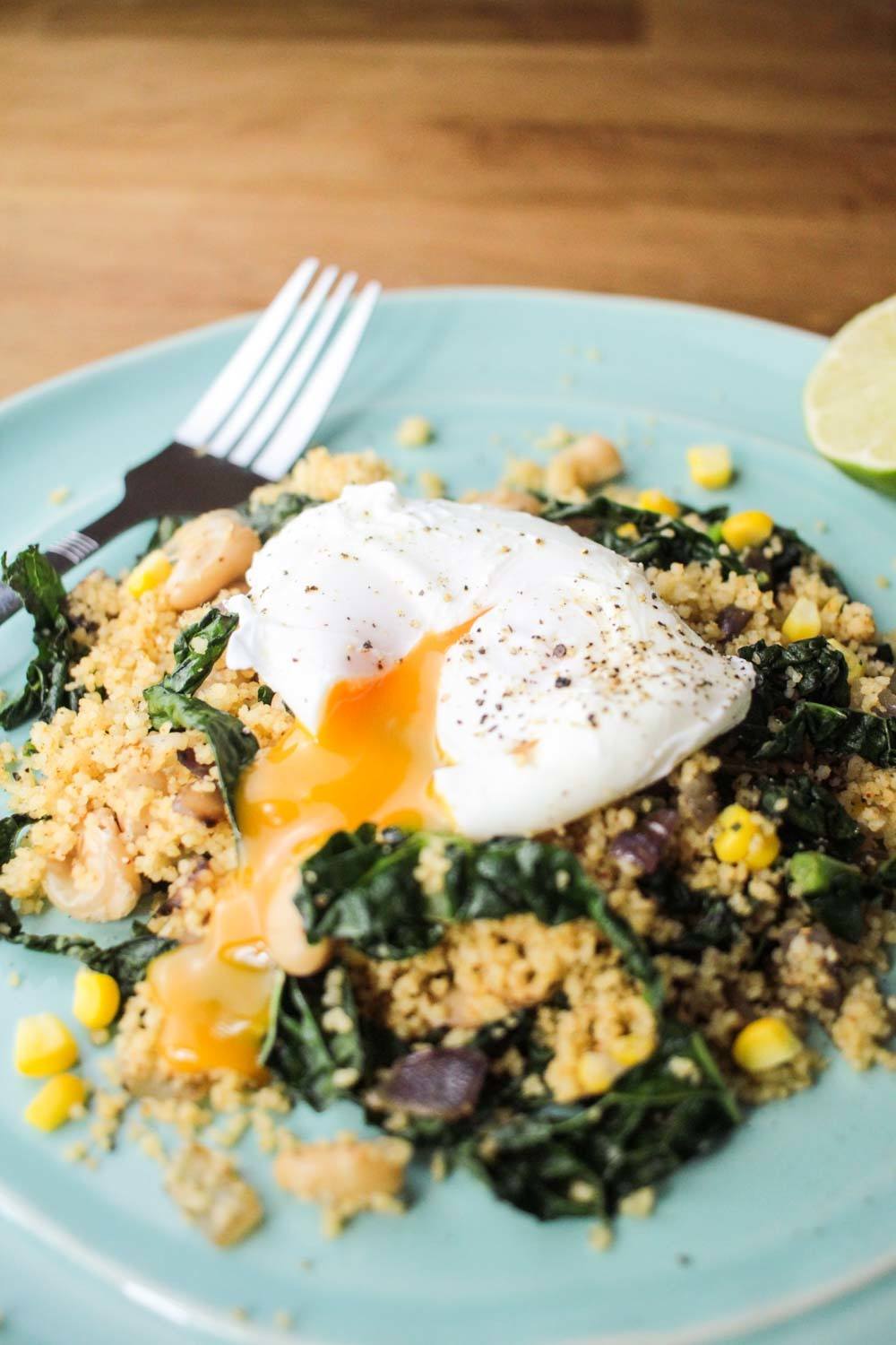 Fragrant Couscous Salad with a Runny Poached Egg Recipe | HeyFood — heyfoodapp.com
