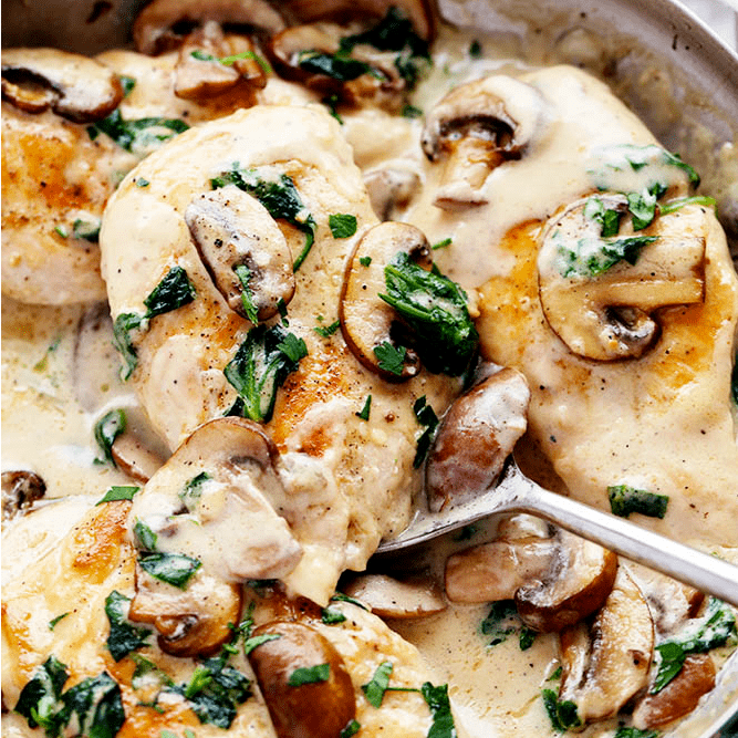 Creamy Parmesan Garlic Mushroom Chicken Recipe | HeyFood — heyfoodapp.com