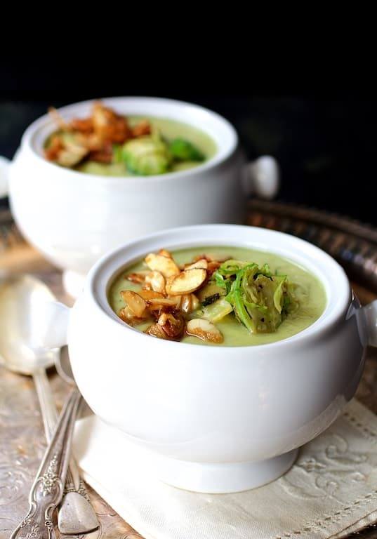 Cream of Brussels Sprout Soup with Butter and Turbinado Toasted Almonds Recipe | HeyFood — heyfoodapp.com