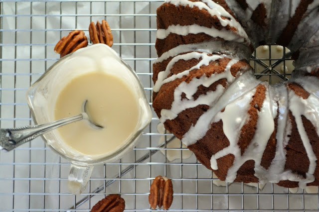 Nutty Whole Grain Pumpkin Coffee Cake with Bourbon Glaze Recipe | HeyFood — heyfoodapp.com