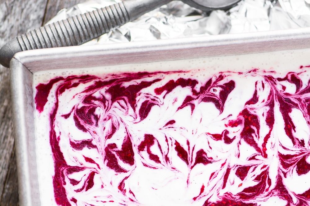 Fresh Raspberry Ripple Ice Cream ~ regular and no churn Recipe | HeyFood — heyfoodapp.com