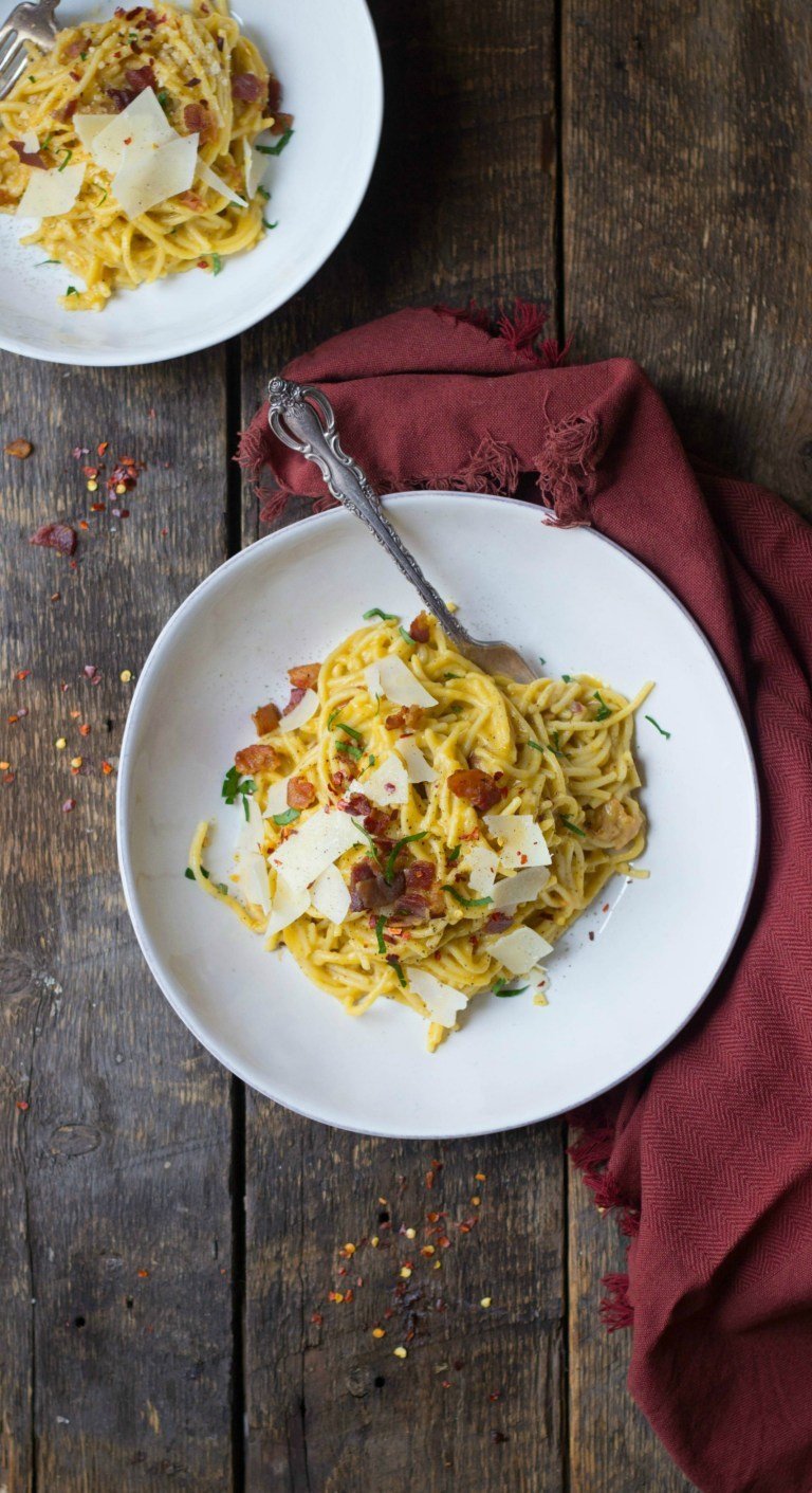 Butternut Squash Spaghetti Carbonara Recipe | HeyFood — heyfoodapp.com