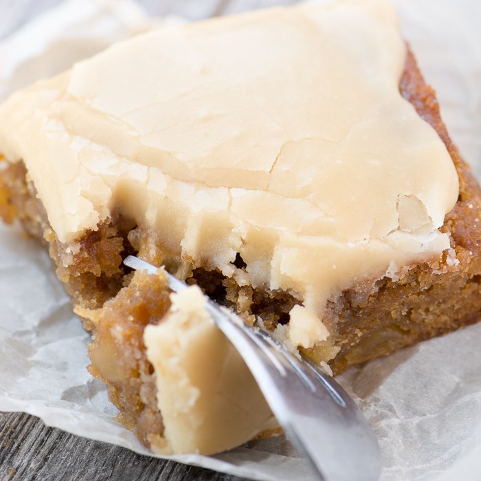 Maple Frosted Apple Blondies Recipe | HeyFood — heyfoodapp.com