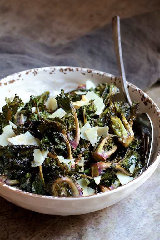 Balsamic Roasted Kale Sprouts with Shaved Parmesan Recipe | HeyFood — heyfoodapp.com