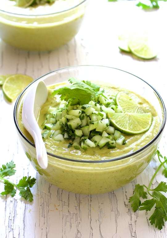 Cold Thai Cucumber Avocado Soup with Cucumber Relish Recipe | HeyFood — heyfoodapp.com