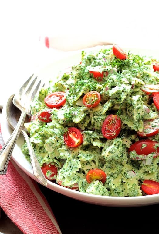 Chicken Pasta Salad with Spinach Buttermilk Dressing Recipe | HeyFood — heyfoodapp.com