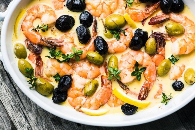 Shrimp in Lemon Sauce with Olives Recipe | HeyFood — heyfoodapp.com