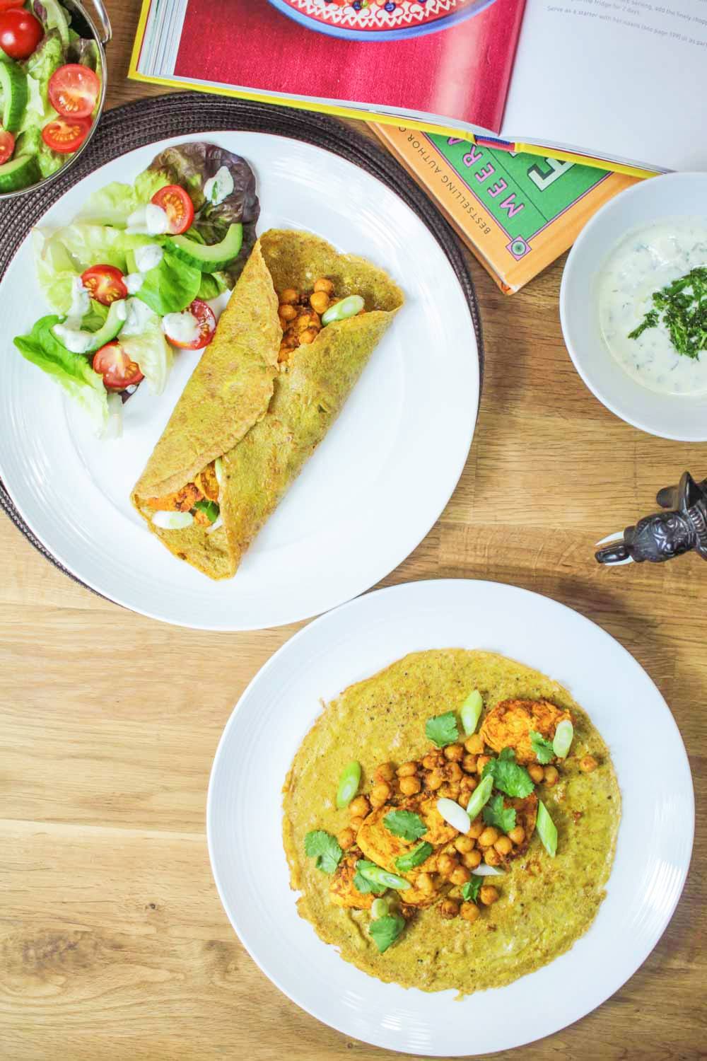 Indian Spiced Chicken and Chickpea Omelette Wrap Recipe | HeyFood — heyfoodapp.com