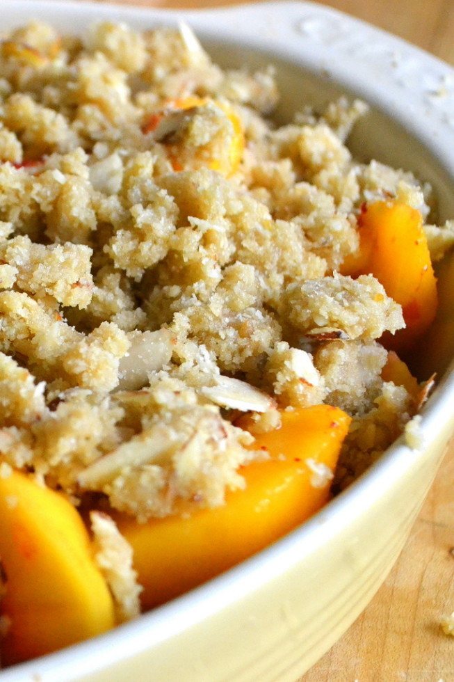 Peach and Almond Crisp (gluten free) Recipe | HeyFood — heyfoodapp.com