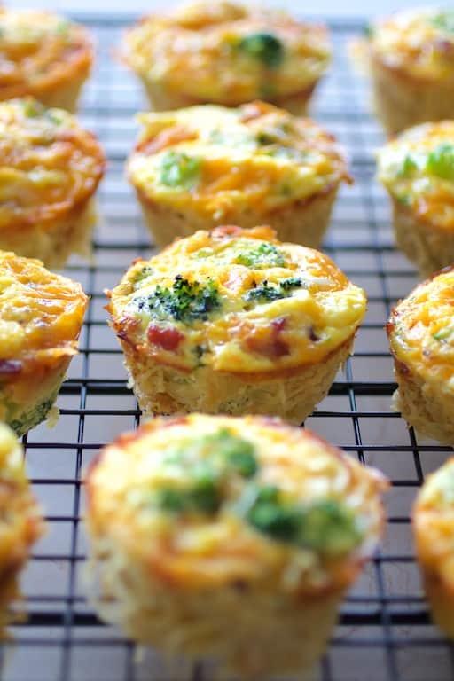 Spaghetti Squash Broccoli Bacon and Cheddar Mini Quiches Recipe | HeyFood — heyfoodapp.com