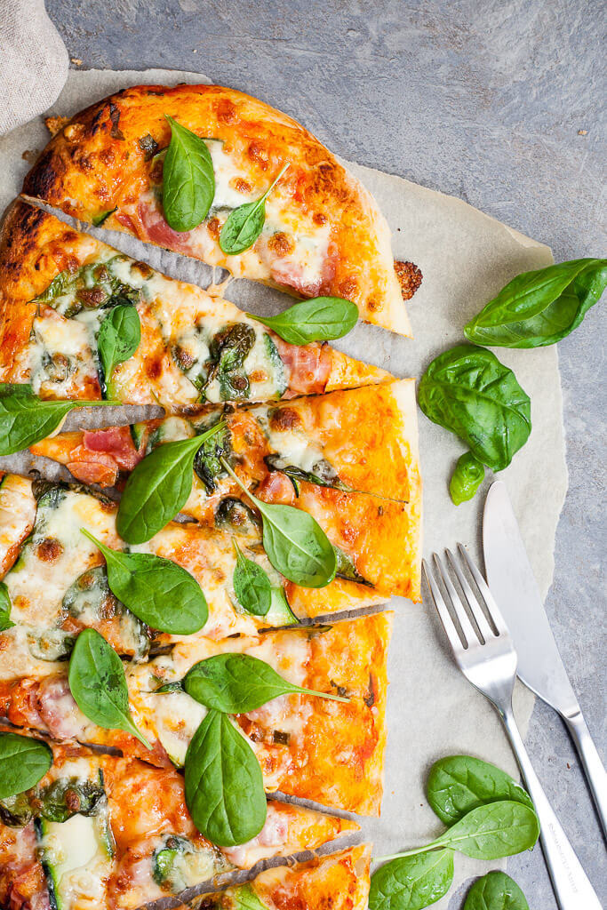 Spinach & Zucchini Pizza Recipe | HeyFood — heyfoodapp.com