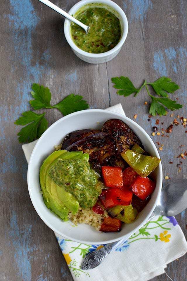 Quinoa and Roasted Vegetables with Chimichurri Sauce Recipe | HeyFood — heyfoodapp.com