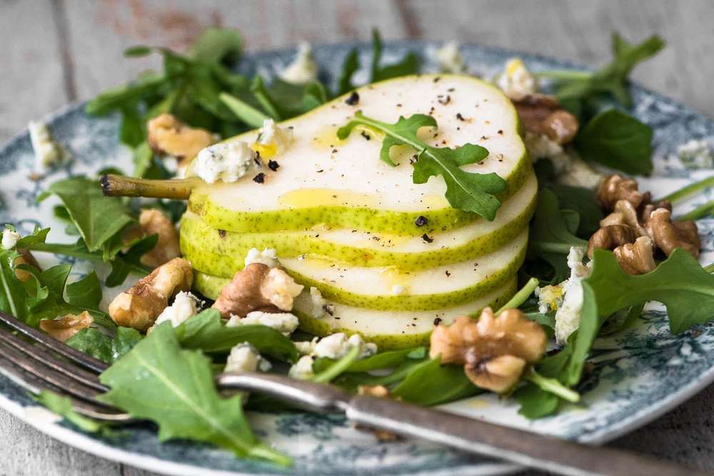 Pear Salad with Creamy Walnut Vinaigrette Recipe | HeyFood — heyfoodapp.com