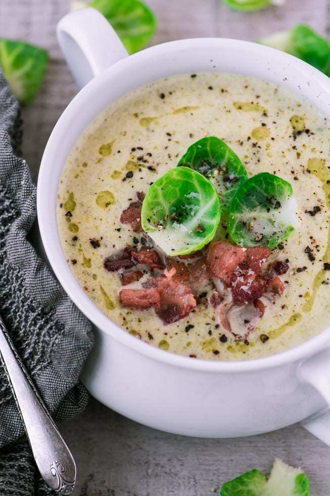 Creamy Brussels Sprout and Bacon Soup Recipe | HeyFood — heyfoodapp.com