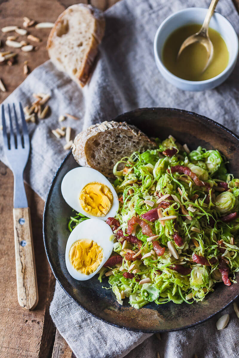 Brussels Sprout Salad with Bacon and Eggs Recipe | HeyFood — heyfoodapp.com