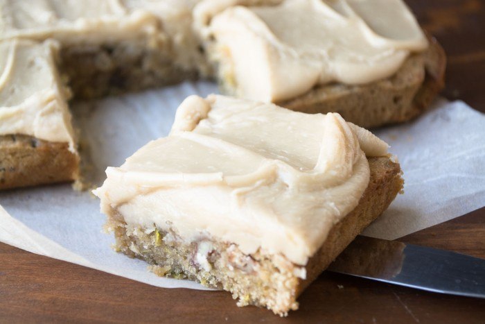 Zucchini Blondies with Penuche Fudge Frosting Recipe | HeyFood — heyfoodapp.com