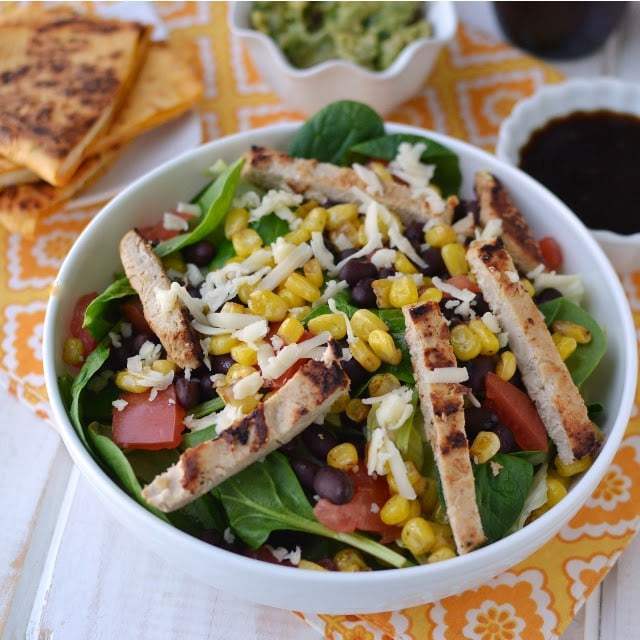 Salad with Black beans & Corn and Citrus Blasamic Vinaigrette Recipe | HeyFood — heyfoodapp.com