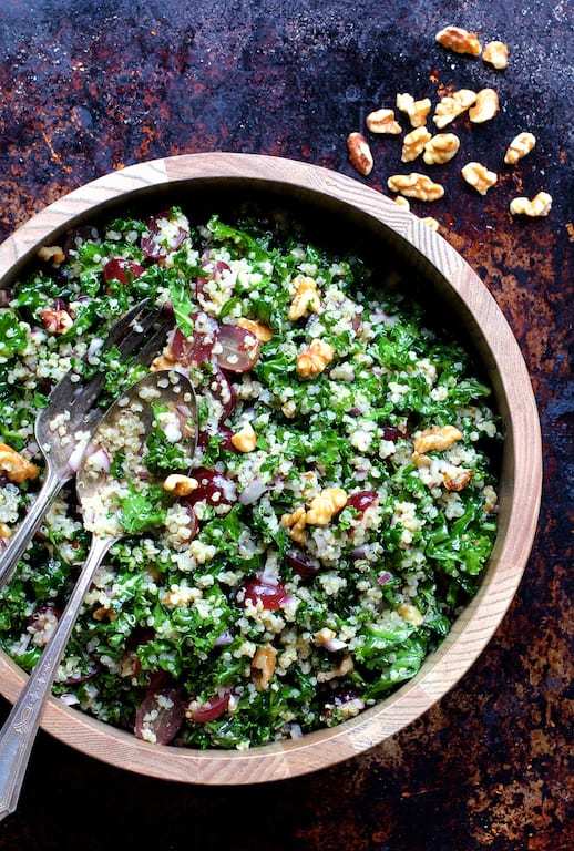 Quinoa and Kale Salad with Red Grapes, Walnuts and Honey – Lemon Dressing Recipe | HeyFood — heyfoodapp.com