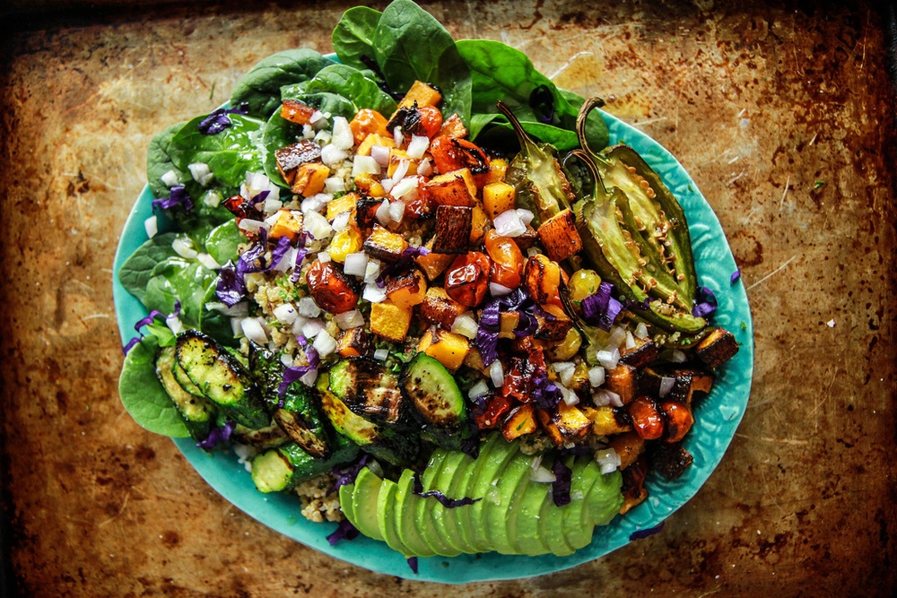 Vegan Roasted Vegetable Quinoa Salad Recipe | HeyFood — heyfoodapp.com