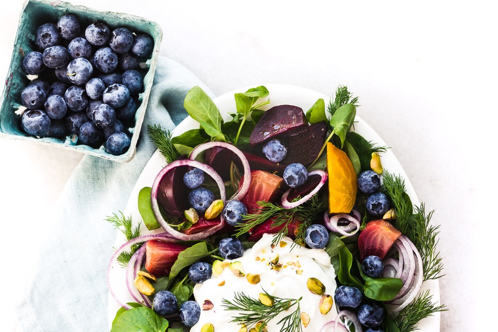 Beet and Blueberry Salad with Labneh Recipe | HeyFood — heyfoodapp.com