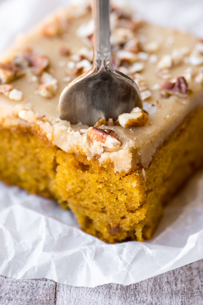 Praline Pumpkin Snack Cake Recipe | HeyFood — heyfoodapp.com