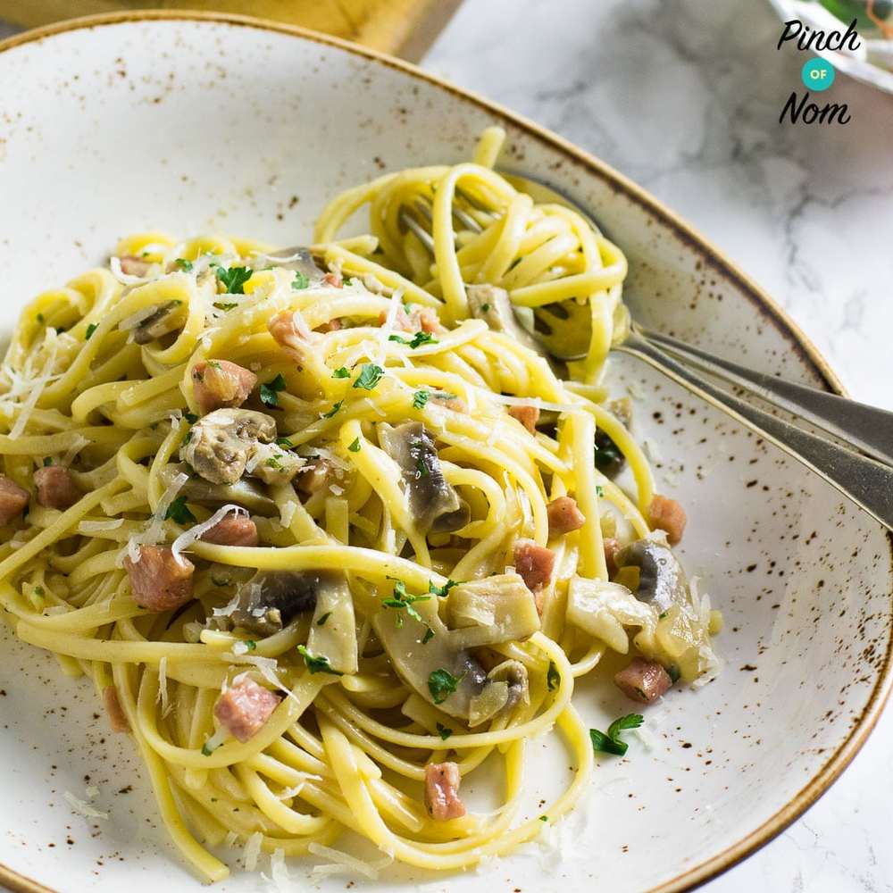 Spaghetti Carbonara | Slimming & Weight Watchers Friendly Recipe | HeyFood — heyfoodapp.com