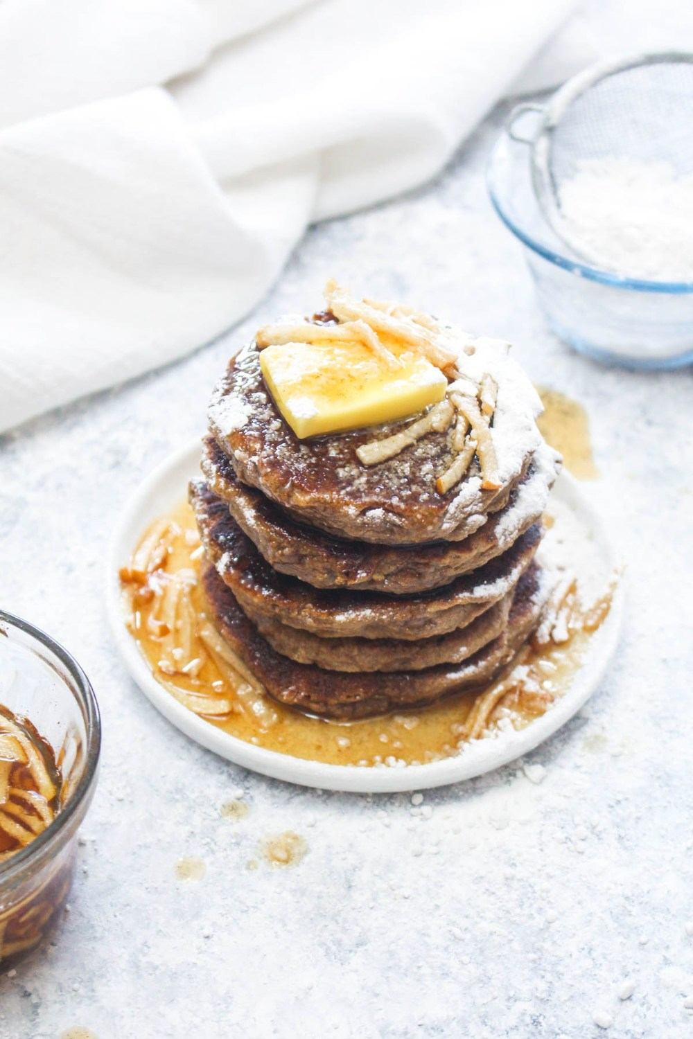 Cinnamon Pancakes with Pear Maple Syrup Recipe | HeyFood — heyfoodapp.com